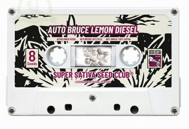 White cassette with the plant name Lemon OG on it
