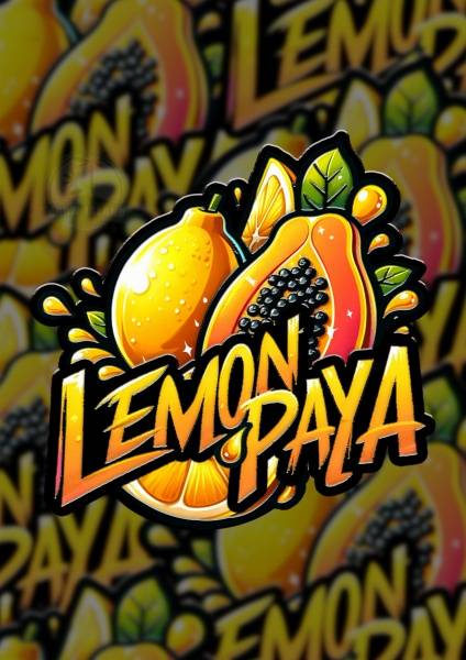 Lemonpaya yellow logo with a full papaya and a papaya slice