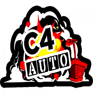 C4 auto logo with black and white text
