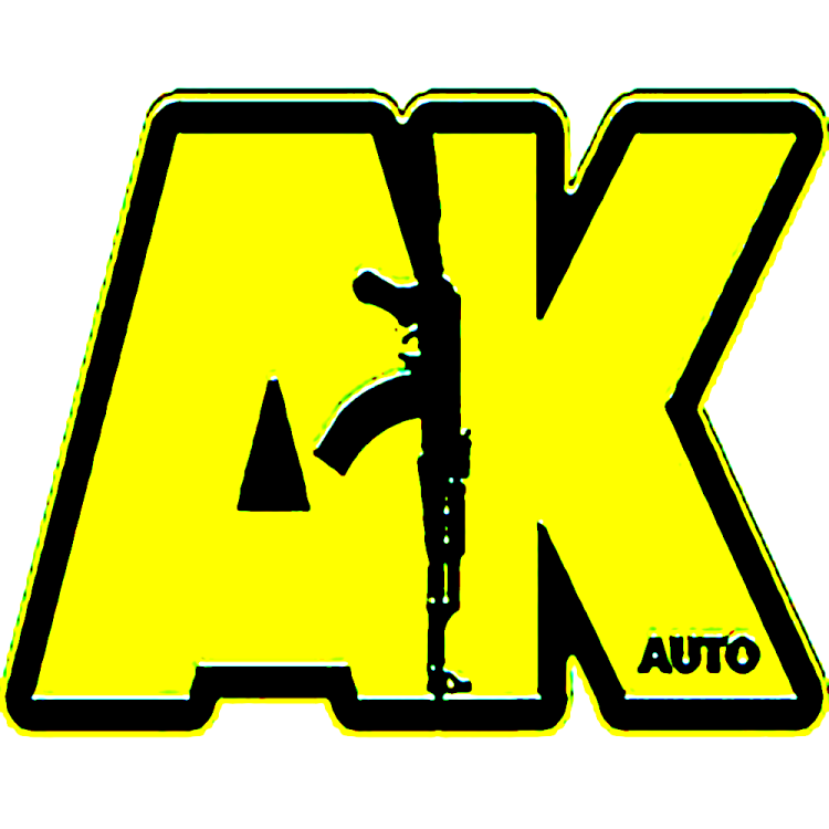 Original AK yellow logo with an AK gun between the two letters