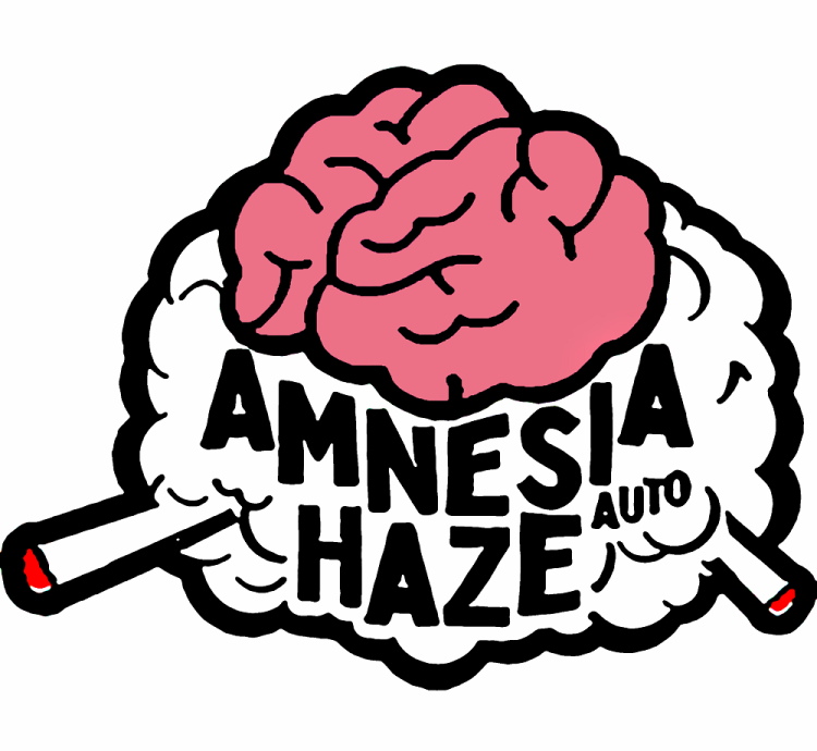 Original Amnesia Haze logo with a pink brain which has two joints