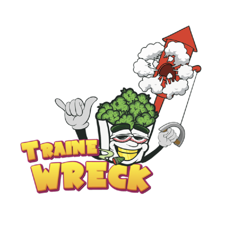 Original Trainwreck logo with yellow twxt and an avatar who has weed hair.