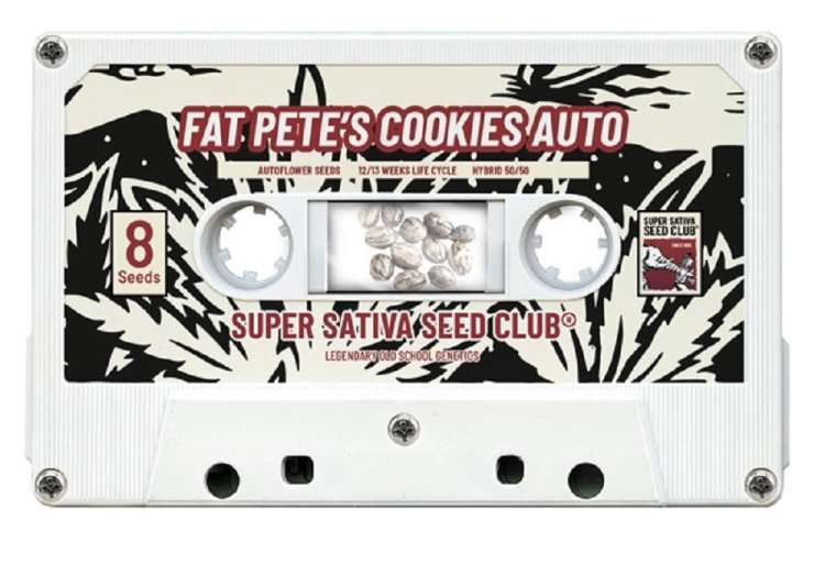 White cassette with the plant name Fat Petes Cookies on it