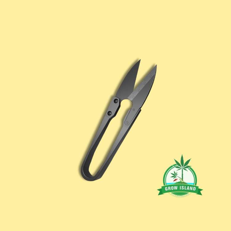 Trimming Scissors (Small) with yellow background and green Grow Island logo in the left lower corner