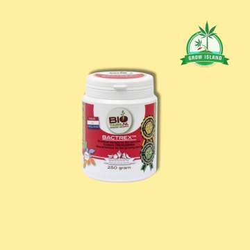 Bio Tabs Bactrex 250g in white box with yellow background and green Grow island logo in the right upper corner