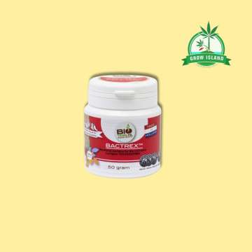 Bio Tabs Bactrex 50g in white box with yellow background and green Grow island logo in the right upper corner