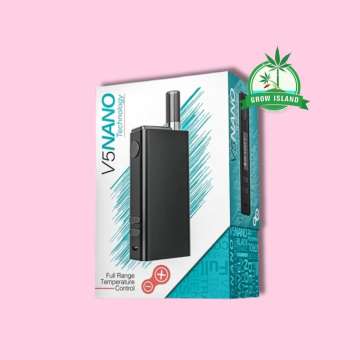 Flowermate V5 Nano Vaporizer original White box with hell rose background and green grow island logo in the right upper corner