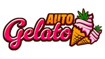 Gelato Auto logo with orange and red letters and two ice cream on the right side