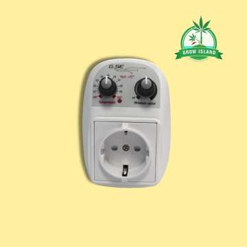 GSE Temperature and Minimum Speed Controller with yellow background and green Grow Island logo in the right upper corner