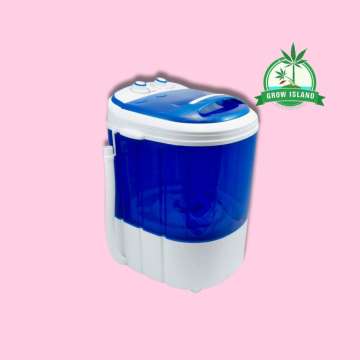 Blue Ice Ectraktor closed with hell rose background and green Grow Island logo in the right upper corner