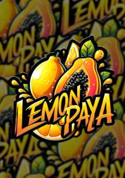 Lemonpaya yellow logo with a full papaya and a papaya slice