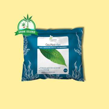 Organics Nutrients - CalMag Alga 5kg pack with yellow background and green Grow Island logo in the left upper corner