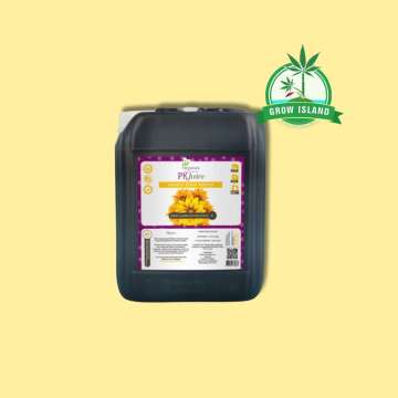 PK Juice from Organics Nutrients 5L black bottle with yellow background and green Grow Island logo in the right upper corner