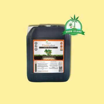 Power Plant from Organics Nutrients 5L black bottle with yellow background and green Grow Island logo in the right upper corner