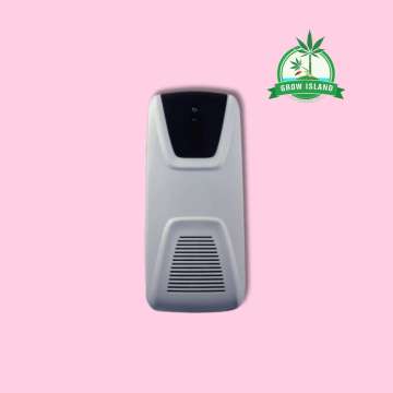 White Ona Block Dispenser with pink background and green Grow Island logo in the right upper corner