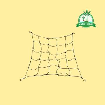 Plant Support Net with yellow background and green Grow Island logo in the right upper corner