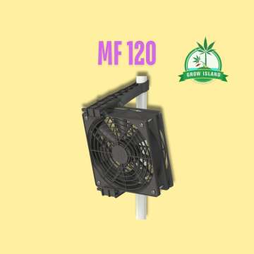 One piece of Monkey fan from Secret Jardin with yellow background, Pink MF120 text and a green Grow Island logo in the right upper corner