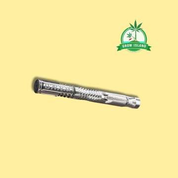 THE M 2021 DYNAVAP Silver vape with yellow background and green Grow Island logo in the right upper corner
