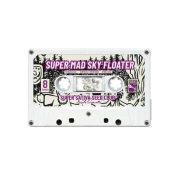 White cassette with the plant name Super Mad Sky Floater on it