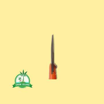 Trimming Scissors Straight orange colour with yellow background and green Grow Island logo in the right lower corner